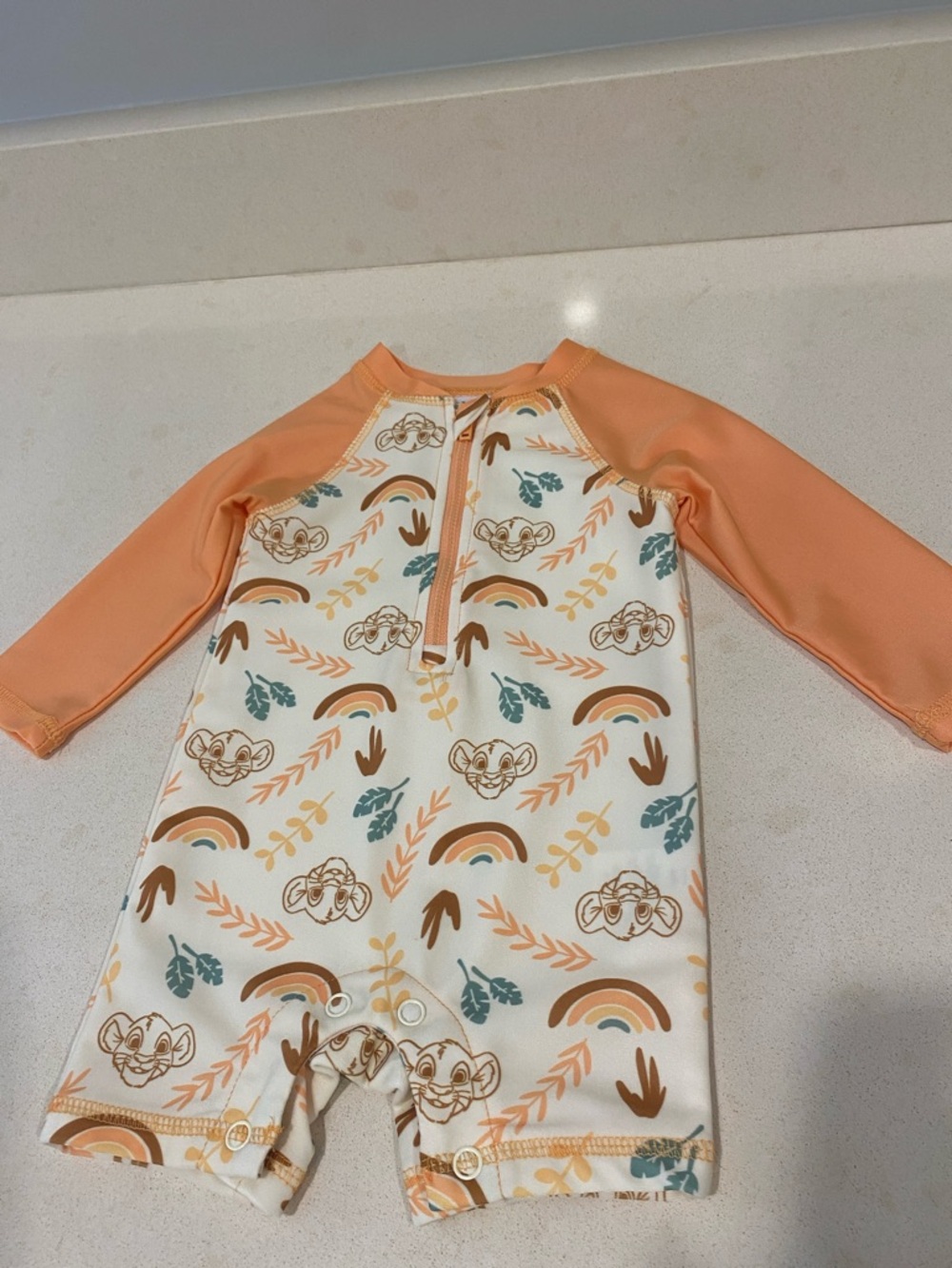 Disney Kids Orange & Cream Long Sleeve Swim Romper
